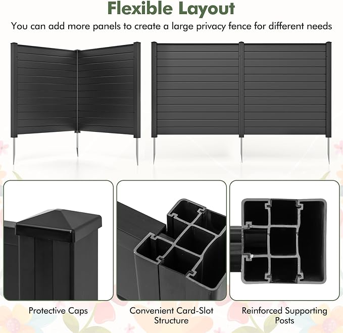 Giantex Air Conditioner Fence 2 Panels - 48''W x 48''H Outdoor Privacy Screen with Upgraded Metal Stakes, PVC Trash Can Enclosure, Decorative Garden Fences for Patio Lawn AC Unit Pool Pump, Black