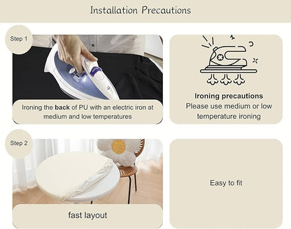 Round Fitted PU Tablecloth with High Elastic Edge 55 Inch Dia Waterproof Oil Proof Table Cloth Anti-Scald Stain-Resistant Wipeable Table Cover for Indoor Outdoor Picnic (Cream,55" Dia)