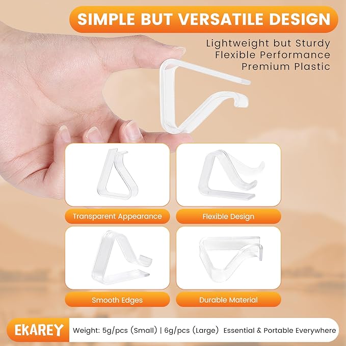 36 Pieces Clear Tablecloth Clips, Durable Plastic Table Cover Holders, Windproof Transparent Clamps for Securing Tablecloths Indoor Outdoor Party, Wedding, Christmas Event, Picnic, Camping (36, Small)
