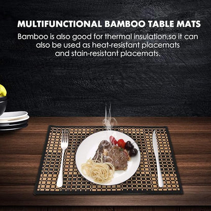 Placemats Set of 6 for Dining Table, Bamboo Place Mats for Kitchen Table Decor, Table Mats Heat Resistant & Non-Slip for Indoor/Outdoor Party, Table Placemats Set of 6 for Dinner Table Black