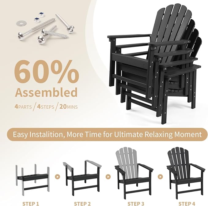 Oversized Stackable Adirondack Chair Set of 6, HDPE Fire Pit Chair | All-Weather - Image 8