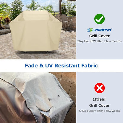 SunPatio Grill Cover for Outdoor Grill 65 Inch, Heavy Duty Waterproof BBQ Cover, Gas Barbecue Protector Compatible for Weber Charbroil Nexgrill and More, All Weather Protection, Beige