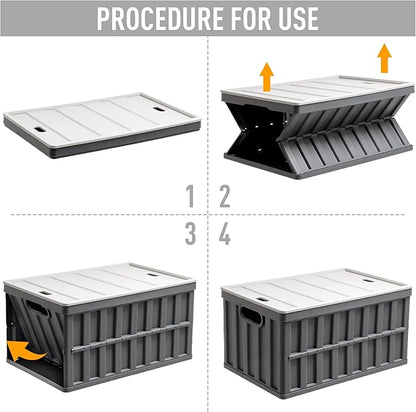 Citylife 64L Collapsible Storage Bins with Lids Plastic Storage Containers for Organizing Stackable Storage Box Large Heavy Duty Utility Crates, 4 Packs