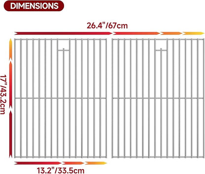 26.4’’Wx17’’D Grill Grates Replacement for Kenmore: 122.16119,Silver Stainless Steel Grill Grate for Nexgrill 720-0830D,2Pack Grill Grates for Members Mark Models: 720-0830F