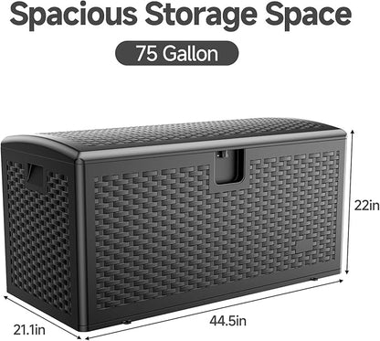 JEKO&JEKO 205 Gallon Outdoor Storage Box Set, 2-Pack (75 Gallon & 130 Gallon) Deck Boxes with Lockable Lid for Patio and Garden, Black