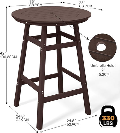 Costaelm Patio Bistro Table, 42" Counter Height Round Patio Cocktail Bar Table with Umbrella Hole, Outdoor Bistro Dining Pub Table for Front Porch Deck Backyard Garden, Dark Brown