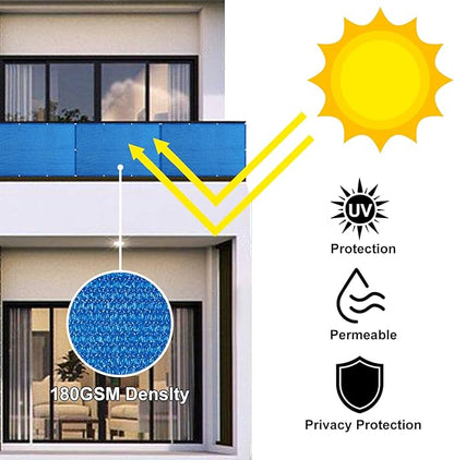 Eden's Decor Balcony Privacy Screen Cover Mesh Windscreen Weather-Resistant UV Protection for Backyard Deck, Patio, Balcony, Pool, Porch, Fence, Railing, Gardening (Blue,4'2"x 15')