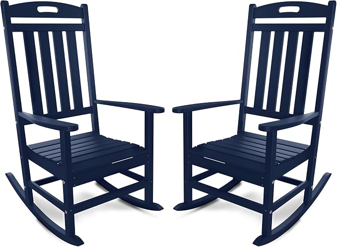 Outdoor Rocking Chair Set of 2, All-Weather Resistant Poly Lumber Rocker Chair by Adiromoti