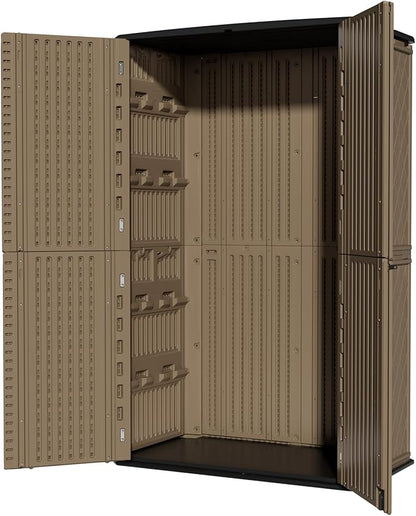 ZZM Large 67 Cu.ft Waterproof Storage Shed, Outdoor Storage Cabinet，Durable Resin Sheds for Patio Furniture, Garden Tools, Pool Accessories, Mower Storage (Coffee)