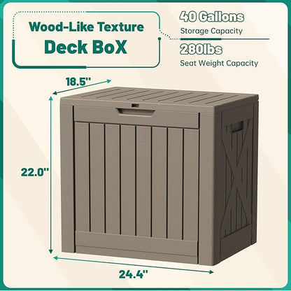 Devoko 40 Gallon Deck Box Outdoor Storage Box Waterproof for Patio, Large Outdoor Storage Bench Lockable for Outside (Brown, 40 Gallon)