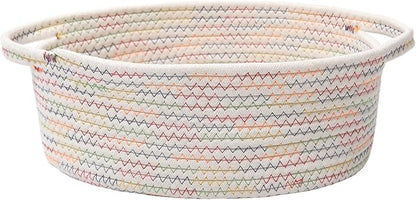 Woven Basket,Small Rope Storage Bin with Handles & Ribbon Bag, Organizer for Shelves Closets,Gift Basket Empty for Birthday,Books,Dog Toys, Colorful