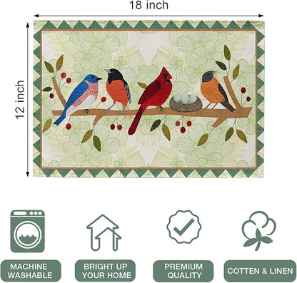 Seliem Spring Birds Tree Branches Placemats Set of 4, Cardinal Bluebird Bullfinch Dining Table Place Mats, Summer Seasonal Farmhouse Kitchen Decor Home Decoration 12 x 18 Inch