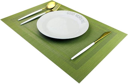 PIGCHCY Heat Insulation Non Slip Plastic Placemats,Washable Easy to Clean Woven Vinyl Kitchen Stain Resistant Placemats for Dining Table Set of 4 (Olive Green)