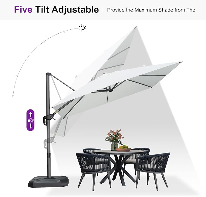 PURPLE LEAF Patio Outdoor Umbrella 9' x 9' Square All-Weather White | Large - Image 6