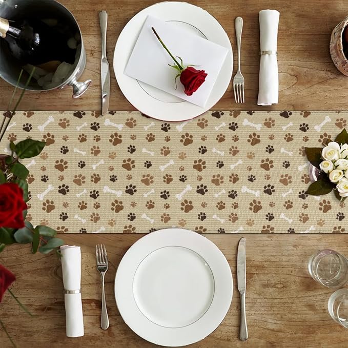 Pet Paws Table Runner Kitchen Dining Table Runner 13*72in Table Center Decor for Indoor Outdoor Home Holiday Party
