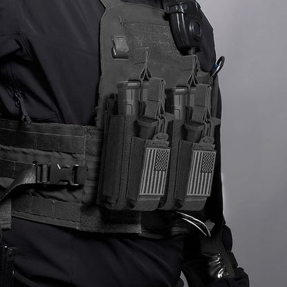 Open-Top Single/Double/Triple Molle Mag Pouch for 5.56mm M4 M16 AK AR Glock M1911 9mm Elastic Rifle Magazines Pistol Mag Pouches Holder Carrier with USA Flag Patch