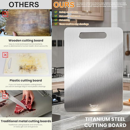 2 Pack Titanium Cutting Board - 100% Pure Titanium Cutting Boards For Kitche,Easy to clean, Double-sided food-grade Cutting Board For Cutting Meats, Fruits And Vegetables.(15 * 11)