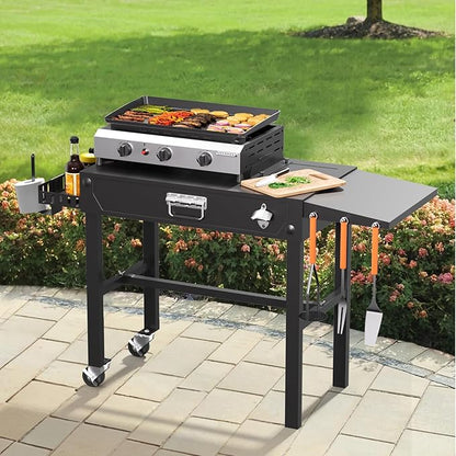 Portable Grill Table for Blackstone Griddle, 31" W x 17" D Folding Cart Stand, Adjustable Table With Paper Towel Holder, Fits 17"/22"/32" Large Space