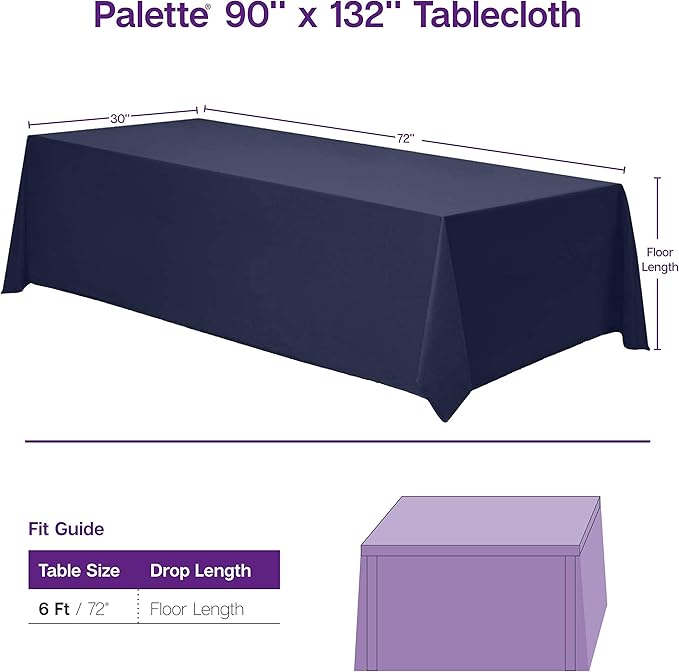 Gee Di Moda Rectangle Tablecloth - 90 x 132 Inch Baby Blue Table Cloth for 6 Foot Tables with Floor-Length Drop - Heavy Duty Washable Fabric for Holiday Party, Dinner, Weddings & Baby Shower