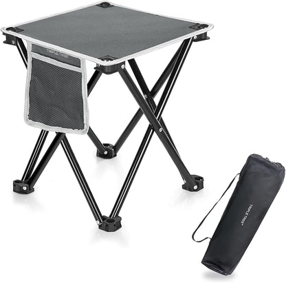 Triple Tree 1 Pack Folding Camping Stool, 13.8 Inch Small Portable Lightweight Stool with Side Pocket, Foot Stool with Carry Bag for Hiking, Fishing and Beach, Hold up to 400lbs, Grey