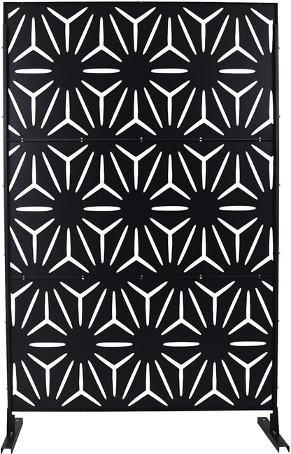 Outdoor Privacy Screen, 76" H x 48" W Decorative Metal Panel, Steel Privacy Divider with Freestanding Base, Ideal for Garden, Patio, or Balcony, Black