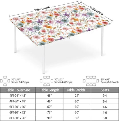 Rectangle Table Cloth Cover Waterproof Elastic Fitted Polyester Fitted Tablecloths for 6 Foot Tables for Indoor,Picnic, Camping, Outdoor （72" x 30"，Flower）