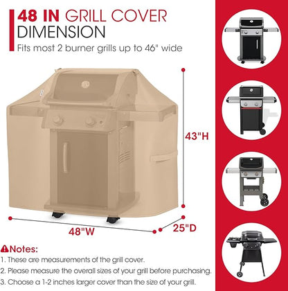 Unicook BBQ Grill Cover for Outdoor Grill 48 Inch, Heavy Duty Waterproof 2 Burner BBQ Cover, Compatible with Weber Char-Broil and Nexgrill Gas Grills, All Weather Protection, Light Brown