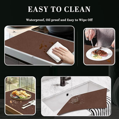 Faux Leather Placemats, Set of 4, 12''×17' Textures on Both Sides, Heat-Resistant, Waterproof and Oil-Proof, Reversible Place Mats for Kitchen, Dining Table, Outdoor - Brown