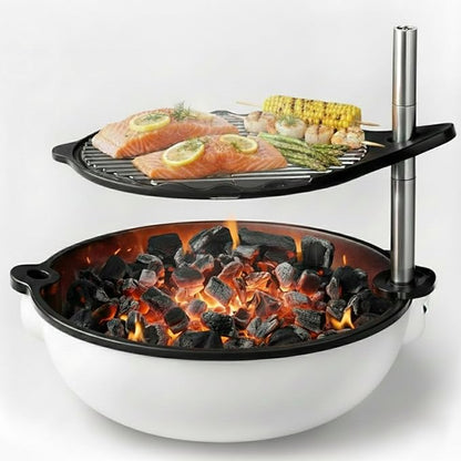 Bola Grill Traveler Portable Charcoal Grill – Small Tabletop BBQ Grill with Adjustable & Rotating Grate for Outdoor Cooking, Camping & Backyard BBQ (White)