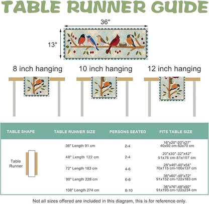 Seliem Spring Summer Birds Blue Table Runner, Cardinal Chickadee Bluebird Branch Red Berry Kitchen Dining Table Decor, Flower Nest Egg Burlap Home Decoration Indoor Outdoor Party Supply 13 x 36 Inches