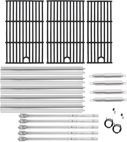 Grill Parts for Charbroil Performance 5 Burner 463448021 463449021 463450022 463451022 463455021, 17 inch Cooking Grate, Burner and Heat Plate for Charbroil Grill Replacement Parts