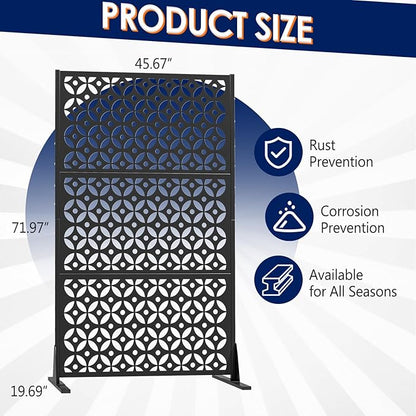 Metal Privacy Screen Outdoor, 72" H Freestanding Privacy Fence with Sturdy Stands, Decorative Privacy Panels Shield for Courtyard, Balcony, Garden and Other Indoor Places (Cross-Shaped)