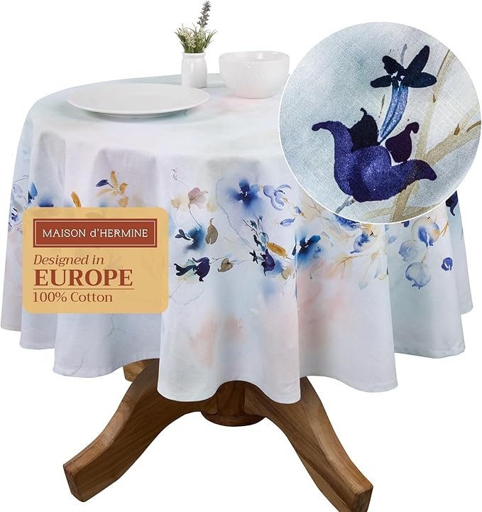 Maison d' Hermine Table Cloth Round Table 100% Cotton 69 Inches Tablecloth Reusable Decorative Everyday Use for Dining Room, Farmhouse, Home, Party, Festive & Wedding Spring Summer - Lazy Summer Days