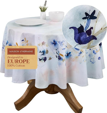 Maison d' Hermine Table Cloth Round Table 100% Cotton 69 Inches Tablecloth Reusable Decorative Everyday Use for Dining Room, Farmhouse, Home, Party, Festive & Wedding Spring Summer - Lazy Summer Days