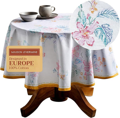 Maison d' Hermine Table Cloth Round Table 100% Cotton 69 Inches Tablecloth Reusable Decorative Everyday Use for Dining Room, Farmhouse, Home, Party, Festive & Wedding Spring Summer - Paradise Island
