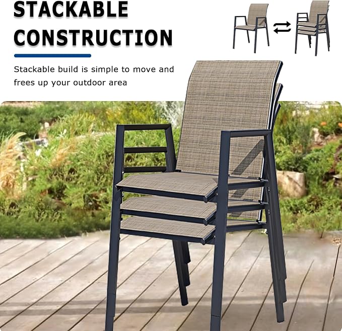 Outdoor Patio Chairs Set of 2, Mocha Stackable Outdoor Chairs, Lightweight - Image 2