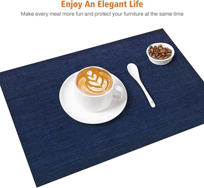 Placemats Set of 4,Washable,Heat and Stain Resistant Indoor/Outdoor Place mats,Vinyl Woven Non Slip Table Mats for Restaurant Table Protection,PVC Placemats(Navy Blue,4PCS)