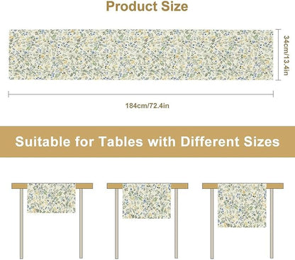 Rustic Flower Table Runner, Spring Sage Green Eucalyptus Leaves Watercolor Floral Flower Plant Leaves Print Table Cover for Dinning Holiday Home Picnic Party Decor, 13x36inch