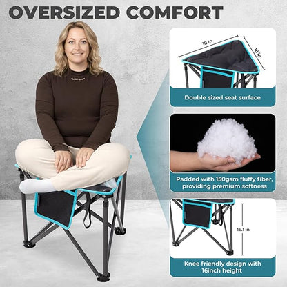 FUNDANGO Folding Tripod Stool, Lightweight Portable Fishing Chair with Thick Padded Seat, 440 Lbs Heavy Duty Outdoor Camping Chairs with Carry Bag for Walking Hunting Hiking Travel