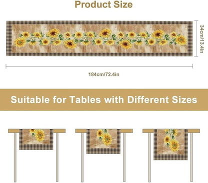Yellow Sunflower Table Runner, Spring Sunflower Seasonal Country Fall Retro Plant Table Runners for Kitchen Farmhouse Dining Coffee Party 13x70in