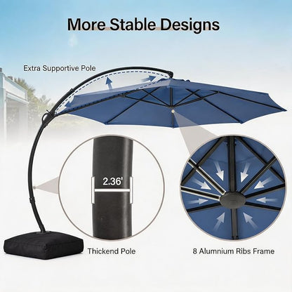 Outdoor Patio Umbrella with Base included, 12 FT Deluxe Curvy Cantilever - Image 8