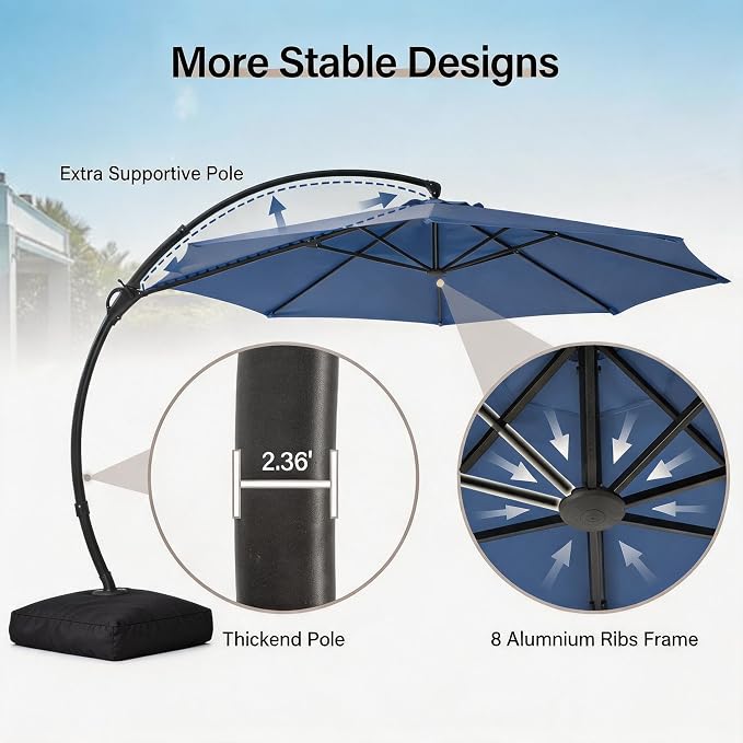 Outdoor Patio Umbrella with Base included, 11 FT Deluxe Curvy Cantilever - Image 7
