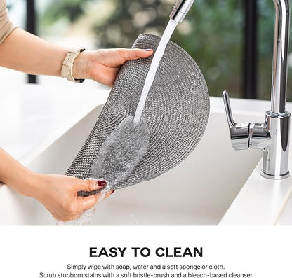 Round Placemats Set of 4 Plastic Woven Placemats Washable Wipeable Table Mats for Dining Table Heat Resistant Non-Slip Circle Place Mats (Gray)