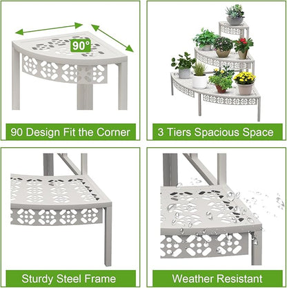 aboxoo 3-Tier Metal Plant Stand, Quarter Round Stair-Step Corner Shelf | Holds - Image 4