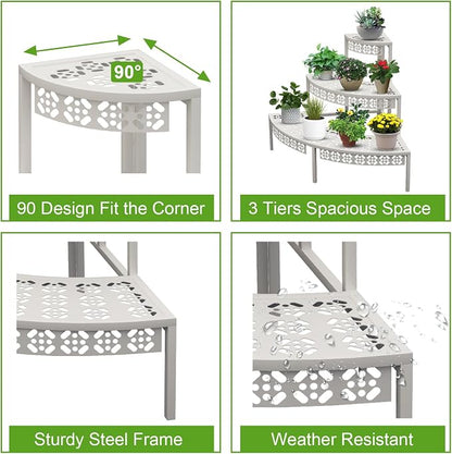 aboxoo 3-Tier Rectangular Metal Plant Stand, Ladder Flower Pot Rack | - Image 7