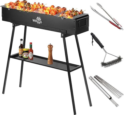 WILLBBQ Charcoal Grills Commercial Quality Portable Hibachi BBQ Barbecue Grill for Backyard Outdoor Cooking Use，Perfect Christmas Gifts for Dad (31.6x7.1x5.1 inch With Accessories), BLACK