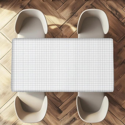 Rectangle Table Cloth Cover Waterproof Elastic Fitted Polyester Fitted Tablecloths for 8 Foot Tables for Indoor,Picnic, Camping, Outdoor （96" x 30"，White Grid）