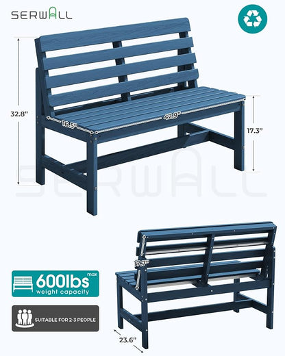 SERWALL Armless Outdoor Bench, All Weather HDPE Porch Bench, 1 Pack, Suitable - Image 3