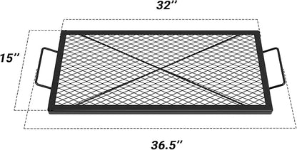 onlyfire Barbecue Rectangle X-Marks Fire Pit Cooking Grate, Heavy Duty Steel Campfire BBQ Grill Grid with Handle Grill Grate for Outdoor, 32-Inch