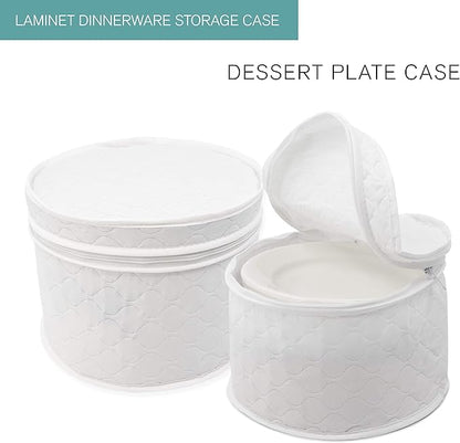 LAMINET 4 Piece Quilted Plate Storage Set - Holds Up to 48 Plates with Padded Inserts - WHITE